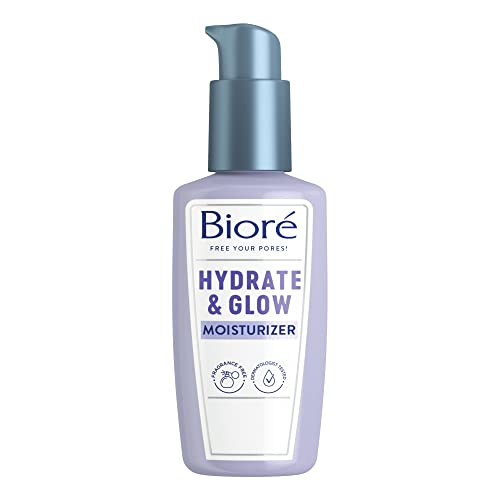 Biore Hydrate & Glow Facial Moisturizer for Dry Skin, Sensitive Skin, Infused with Coconut Water, Prebiotics and Avocado Oil, Dermatologist Tested, Fragrance Free,3.4 Oz