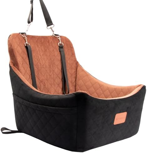 Dog Car Seat for Medium Sized Dog,Pet Travel Car Bed with Seat Belt Channle,Fully Detachable and Washable Car Dog Seat with Adjustable Straps,3 Straps Easy to Install (Black/Brown)