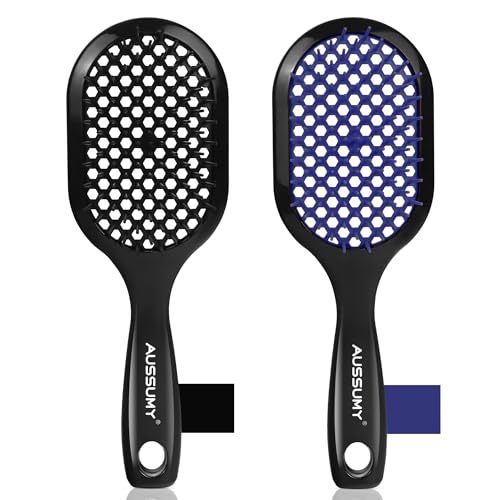 Vented Detangling Hair Brush - 2 Pack Detangler Hairbrush for Effortless Tangle Removal - Ultra-Soft Bristles -For Natural Curly Straight Wet Dry Damaged Hair for Women Men Kids - Black & Blue