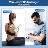 Comfytemp Wireless TENS Unit Machine for Pain Relief, Two Sets of TENS Unit Muscle Stimulator, Up to 30 Modes TENS Device for Back Pain, Rechargeable Portable with APP Control（4pads）