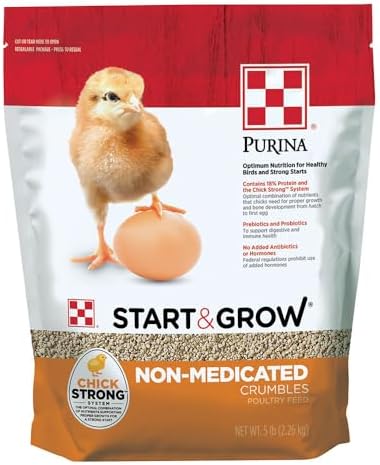Purina Start and Grow | Non-Medicated Chick Feed Crumbles | Nutritionally Complete - 5 Pound (5 lb) Bag