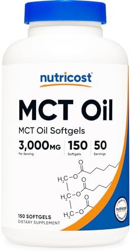 Nutricost MCT Oil Softgels 1000mg, 150 SFG (3,000mg Serv) - Great for Keto, Ketosis, and Ketogenic Diets