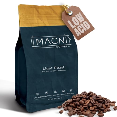 Magni Coffee - Whole Beans - Light Roast - Low Acid - Single Origin USDA Organic Non-GMO Beans Third Party Tested For Mycotoxins & Pesticides - Fair Trade -12 Oz
