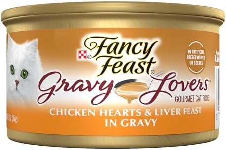 Purina Fancy Feast Gravy Lovers Chicken Hearts and Liver Feast Grilled Gourmet Cat Food in Wet Cat Food Gravy - (Pack of 24) 3 oz. Cans