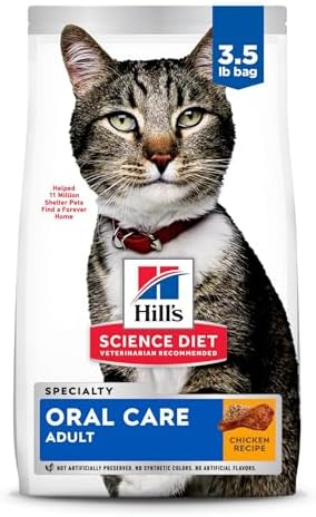 Hill's Science Diet Oral Care, Adult 1-6, Plaque & Tartar Buildup Support, Dry Cat Food, Chicken Recipe, 3.5 lb Bag