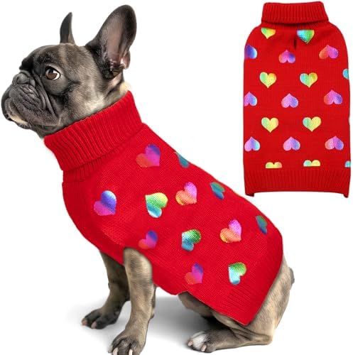 KYEESE Valentines Day Dog Sweaters Colorful Radiant Printing Love Design with Leash Hole Pet Sweater Pet Clothes,M