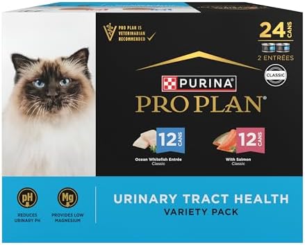 Purina Pro Plan Urinary Tract Health Pate Cat Food Variety Pack, Ocean Whitefish And With Salmon Entrees - (Pack of 24) 3 oz. Cans