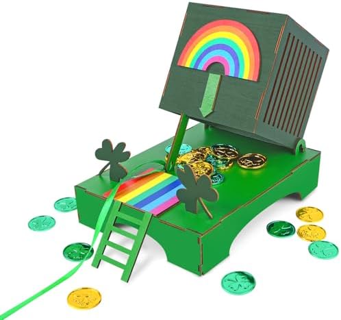 St Patrick's Day Leprechaun Trap Kit for Kids, St Patrick's Day Wood DIY Crafts Kit to Catch A Leprechaun, St Patrick's Day Party Decorations Leprechaun Trap Toys Gifts for Kid Friends