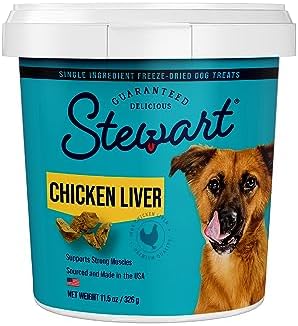 Stewart Single Ingredient Freeze Dried Raw Dog Treats, Chicken Liver, 11.5 Ounce Resealable Tub, Training Treats or Meal Topper Dogs, High Protein, Grain-Free, Gluten-Free