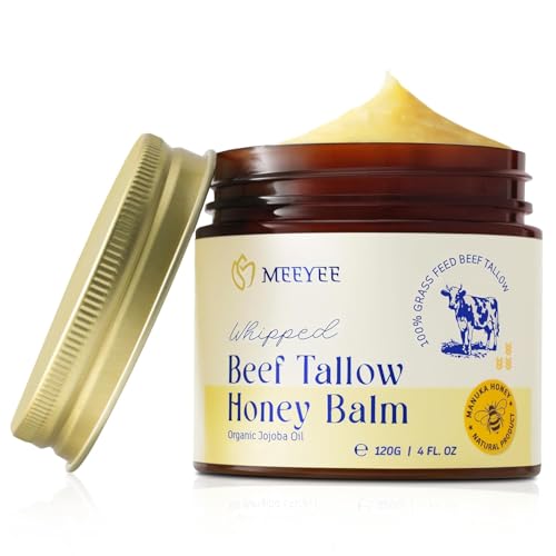Beef Tallow Balm for Skin - Grass fed beef tallow honey moisturizer for face body dry skincare