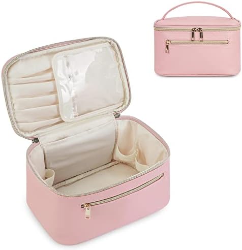 Wandering Nature Makeup Bag, Travel Make Up Organizer Cosmetic Brush Bags Case for Women in Vegan Leather, Pink, Patent Pending