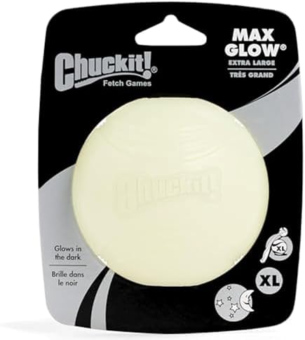 Chuckit! Max Glow Ball Dog Toy - Glows in the Dark - Made from Durable Rubber - Size Extra Large - For Dogs 100+ lbs - 3.5-inch Diameter - Pack of 1