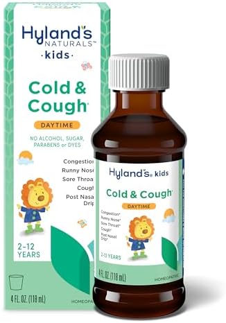 Hyland's Kids Cold and Cough, Daytime Cough Syrup Medicine for Kids Ages 2 and up, Decongestant, Sore Throat Relief, Natural Treatment for Common Cold Symptoms, 4 Fl Oz