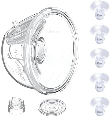 Full Set Milk Collector Cup Compatible with Only Momcozy S12 Pro/S9 Pro Wearable Breast Pump,Duckbill Valve Updated with Free Rotation,Extra 5pcs Flange Inserts,NOT for S9/S12,Replacement Parts,24mm