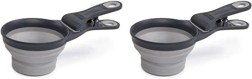 Dexas Pets Collapsible KlipScoop Collapsible Dry Dog Food Scoop and Dog Food Bag Clip, 1 Cup Capacity, Light Gray (PW660432429) (Pack of 2)