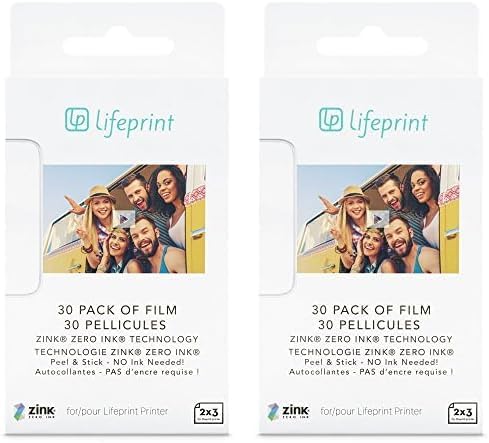 Lifeprint 60 pack of film for Lifeprint Augmented Reality Photo AND Video Printer. 2x3 Zero Ink sticky backed film