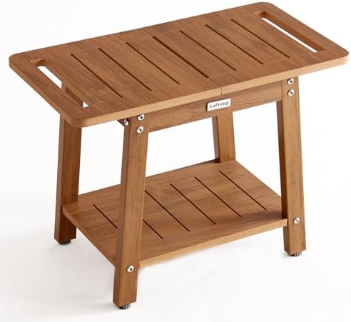 HDPS Shower Bench Seat for Inside Shower, Large Shower Stool for Shaving Legs, Shower Chair for Inside Shower to Sit On, Bath Shower Seat With Storage Shelf, Shower Foot Stool, Non-Slip, Brown