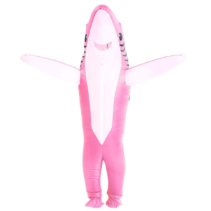 IHGYT Inflatable Shark Costume Air Blow up Jaws Jumpsuit Fancy Dress Funny Carcharias Suit for Cosplay Party Halloween Christmas Carnival, Adult Size(Pink)