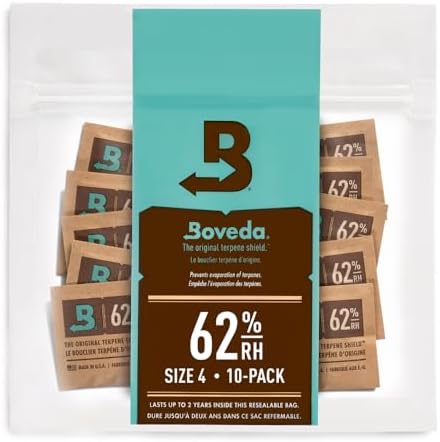 Boveda 62% Two-Way Humidity Control Packs For Storing ½ oz – Size 4 – 10 Pack – Moisture Absorbers for Small Storage Containers – Humidifier Packs – Hydration Packets in Resealable Bag