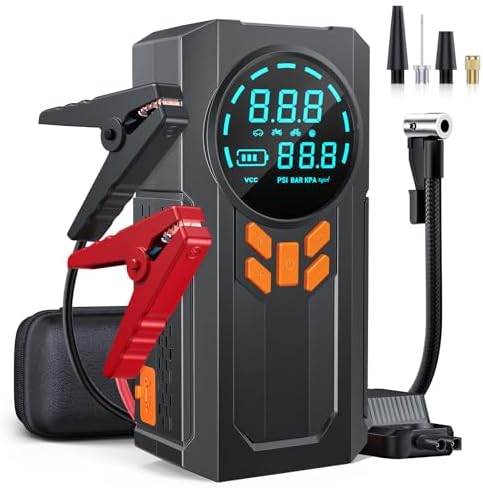 Jump Starter with Air Compressor, 3000A 150PSI Battery Jumper Starter Portable (9.0 Gas/8.0L Diesel), 12V Jump Box Car Battery Jump Starter with Smart Jumper Cables, 3 Modes Flashlight, LCD Display