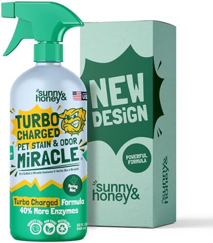 Sunny & Honey Pet Stain & Odor Miracle - Enzyme Cleaner for Dog Urine and Cat Pee - Pet Odor Eliminator for Carpet, Mattress, and Furniture (32 Fl Oz (Pack of 1), Sprint Mint - Turbo Charged)