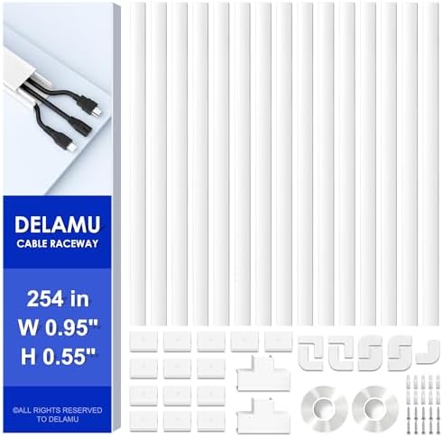 Delamu 254in Cord Hider, Cable Hider Cord Covers for Wires on Wall, Wire Hider Wire Covers for Cords on Wall, TV Cord Hider for Wall Mounted TV, Cable Management for 2-3 Wires, 15x L16.9 W0.95 H0.55in