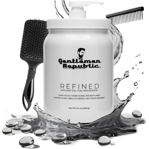 Gentlemen Republic 64oz Refined Men's Hair Gel - Professional Formula for 24 Hour Shine and Strong Hold, Humidity Resistant Styling Gel for hair W/Pump, 100% Alcohol-Free and Never Flakes, Made in USA