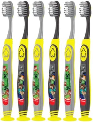 Colgate Kids Manual Minecraft Toothbrush, Minecraft, Extra Soft Bristles, for Children with Suction Cup, Kids 5+ Years Old, Extra Soft (Colors & Characters Vary) - Pck of 6