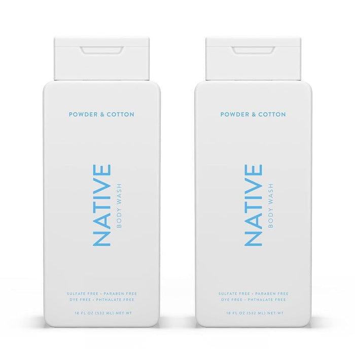 Native Body Wash for Men & Women, Seasonal | Sulfate, Paraben, and Dye Free, with Naturally Derived Clean Ingredients Leaving Skin Soft and Hydrating, Powder & Cotton 18 oz - 2 Pk