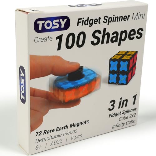 TOSY Magnet Fidget Spinner Mini - 3 in 1 Toy: Transformable Fidget Spinner with 72 Magnets, Infinity Cube, 2x2 Puzzle Cube for Beginners, Stress Relief for Adults, STEAM Valentine Easter Gift