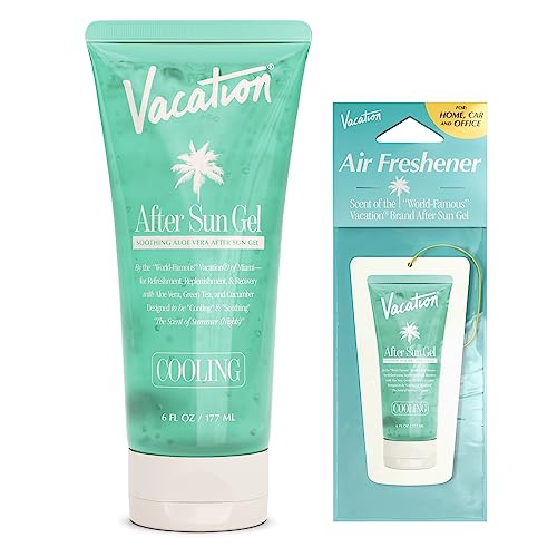 VACATION After Sun Gel + Airfreshener Bundle, Soothing Aloe Vera Gel for Sunburn Relief, Hydrating After Sun Care, Non-Sticky Cooling Aloe Gel, Sunburn Relief, Alcohol Free, 6 fl. oz.