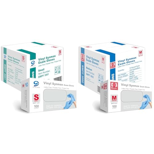 Jointown Basic Medical Synmax Vinyl Exam Gloves - Latex-Free & Powder-Free - Small (Pack of 1000), Medium (Case of 1000)