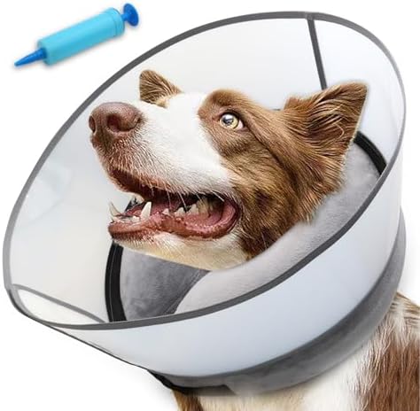 Inflatable Dog Cone Collar, Soft Dog Cone for Dogs After Surgery, 2-in-1 Inflatable Dog Cone with Detachable Anti-Licking Shield, Adjustable Dog Cone Collar, Elizabethan Collar (L, Grey)