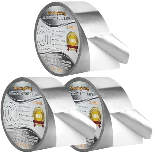 3Packs Premium Aluminum Tape (3.9mil), 2"x65FT High Temperature Heavy Duty Insulation Adhesive Metal Duct Tape, Silver Foil Tapes for Ductwork, HVAC, Dryer Vent, Furnace, Patching Hot & Cold Air Ducts