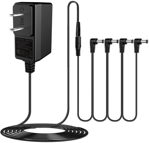 JOYO DC 9V Guitar Pedal Power Supply (800mA -1A) AC Wall Charger Adapter with 4 Way Daisy Chain Pedal Cables (8.8 FT), Compatible for Most Effect Pedals (Tip Negative)