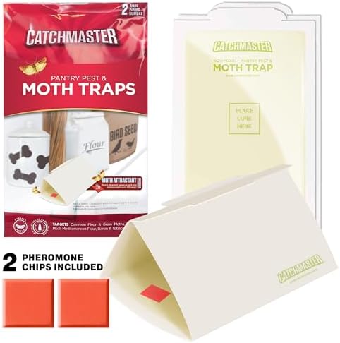 Catchmaster Pantry Pest & Moth Traps 2-Pk, Bug Killer for Kitchen Storage & Pantry Cabinet, Sticky Moth Traps for House, Protect Pet Food, Kitchen Cabinets Storage, Pet Safe Glue Trap