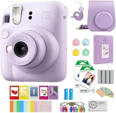 FUJIFILM INSTAX Mini 12 Instant Film Camera | Lilac Purple Bundled with INSTAX Mini Instant Film |40 Exposures + Instax Accessory Bundle + AA Batteries + Cleaning Cloth (10 Items)
