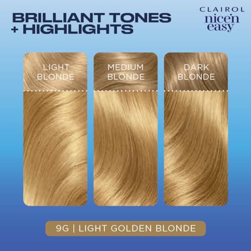 Clairol Nice'n Easy Permanent Hair Dye, 9G Light Golden Blonde Hair Color, Pack of 3