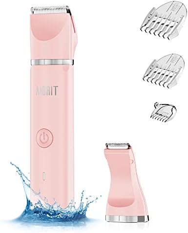 Electric Bikini Trimmer for Women - 2 in 1 Electric Lady Pubic Hair Groomer Painless Hair Removal Razor Body Shaver, Portable Ladies Shaver with 2 Trimmer Heads, IPX7 Waterproof
