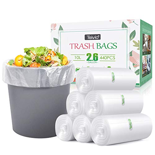 440 Counts Strong Trash Bags Garbage Bags by Teivio, Bathroom Trash Can Bin Liners, Small Plastic Bags for home office kitchen (2.6 Gallon)