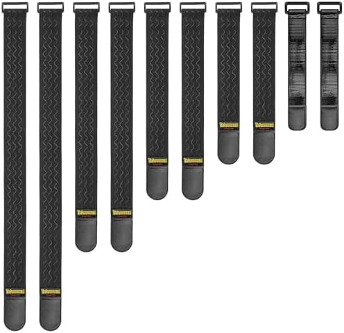 Trilancer Elastic Cinch Straps with Anti-Slip Strips, 5 Size Combo(10-Pack) Heavy Duty Hook and Loop Storage Straps for Extension Cords,Cables, Ropes, Hoses, Bike, RV, Pant Garters,Garage Organization
