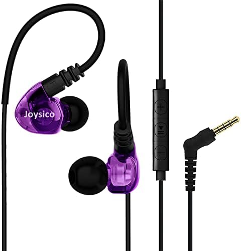 Sport Headphones Wired Over Ear In-ear Earbuds for Kids Women Small Ears Comfortable, Earhook Earphones for Running Exercise Jogging, Ear Buds with Microphone and Volume for Cell Phones Purple