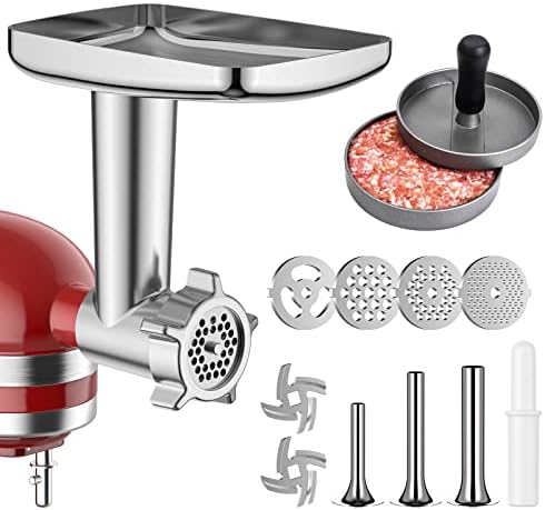 Metal Food Grinder Attachment for KitchenAid Stand Mixers, Meat Grinder, Sausage Stuffer, Meat Grinder for Kitchenaid mixer Including 3 Sausage Stuffer Accessory