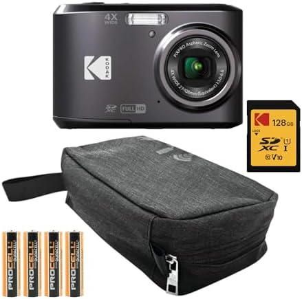 Kodak PIXPRO FZ45 Friendly Zoom Digital Camera (Black) Bundle with Folding Storage Travel Case, 128GB SD Class 10 UHS-I U1 V10 Full HD Memory Card, and Procell AA (4-Pack) (4 Items)