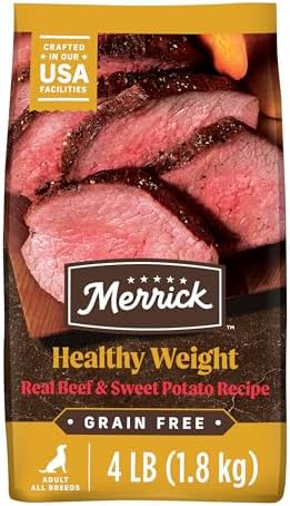 Merrick Premium Grain Free Dry Dog Food Weight Management Dog Food, Wholesome and Natural Kibble, Healthy Weight Recipe - 4.0 lb. Bag