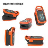 Fingertip Pulse Oximeter with Plethysmograph and Perfusion Index, Include Carrying case, Large OLED Digital Display Blood Oxygen Saturation Monitor Heart Rate Monitor (Color: Red-Orange)