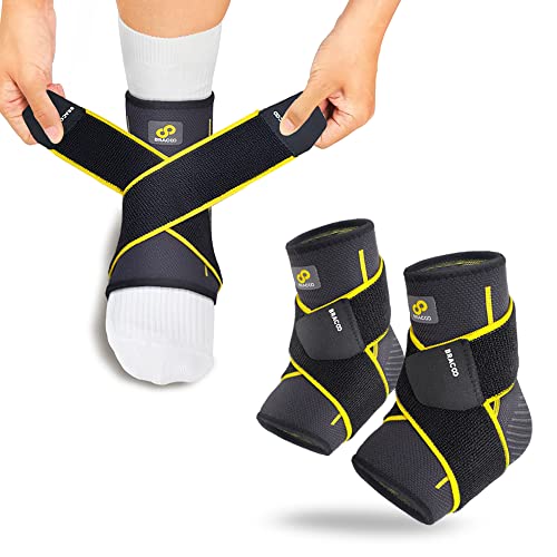 Bracoo 2 Pack Ankle Brace Compression Sleeve for Women & Men, Adjustable Ankle Support Strap for Sprained, Plantar Fasciitis, Pain Relief, Injury Recovery, Running, Workout, GYM, FS60