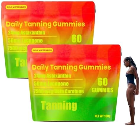 Tanning Gummies,Daily Tanning cummies, Daily Tanning Gummies with Astaxanthin, Lycopene & Beta Carotene for Skin Health & Glow, Vegan, Non-GMO, 60 Gummies (2bags)