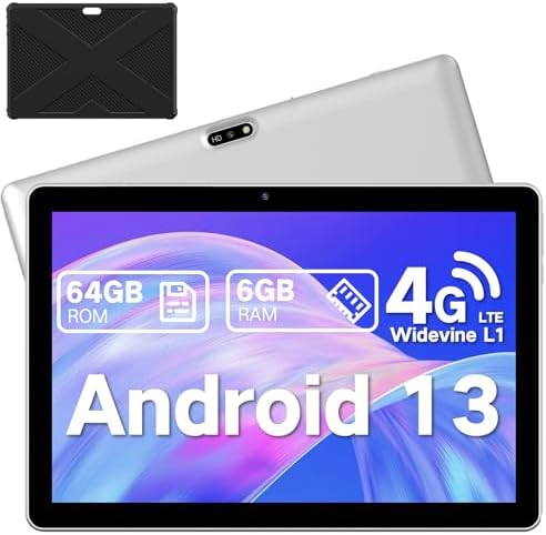Tablet 10.1 inch Android 13 Tablets, 4G Cellular Tablets with SIM Card Slot, 2025 LTE Tablet & Phone (Makes Calls) with Case, 6GB+64GB, Support 1TB Expand, 5MP+8MP GPS 5G WiFi