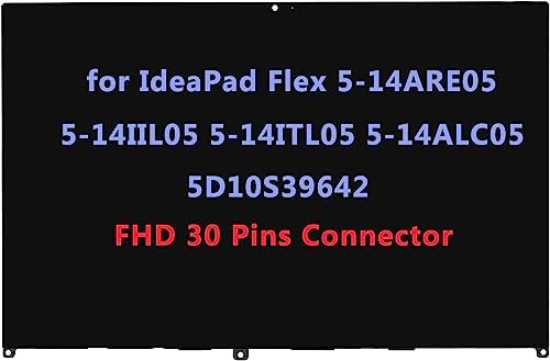14.0" Replacement for Lenovo IdeaPad Flex 5-14ARE05 5-14IIL05 5-14ITL05 5-14ALC05 5D10S39641 5D10S39642 81X2 81WS 81X1 82HS 82HU 82LT FHD-IPS LCD Display Touch Screen Digitizer Assembly Bezel